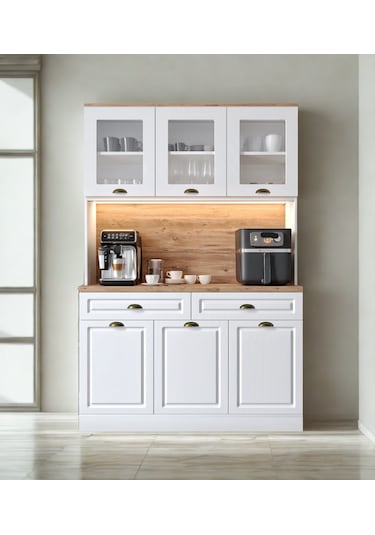 Handy 140 Cm Kahve Köşesi & Çok Amaçlı Mutfak Dolabı Ceviz - Beyaz