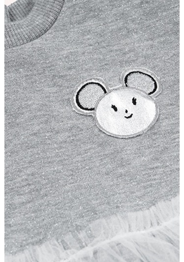 Kız Çocuk Aplike Detaylı Örme Elbise Gri-melanj 2421gb26007-4903 001