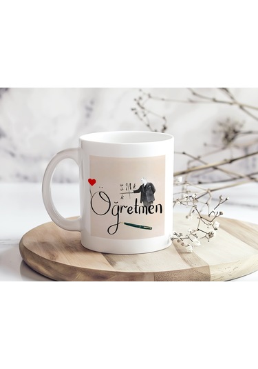 Atatürk Ve Öğretmen Tasarımlı Kupa Bardak Öğretmen Figürlü Zarif Öğretmenler Günü Hediye Kupa Beyaz