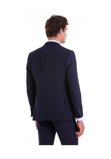 Hatemoğlu Lacivert D. Slim Fit Desenli Mono Yaka Klasik Takım Elbise Lacivert