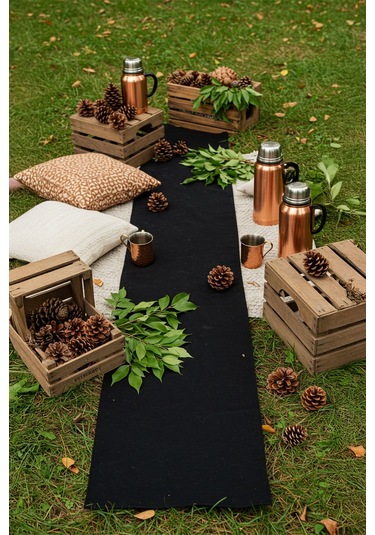 Siyah Şık Masa Runnerı 50x150 Cm Modern Ve Zarif Masa Örtüsü Siyah