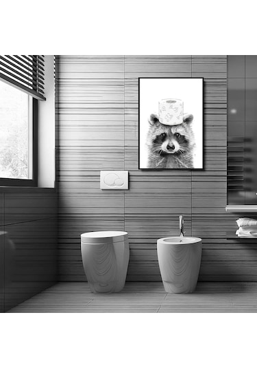 Yaleker Ev Dekorasyonu Banyo Duvar Sanatı: Zürafa Köpek Fil Figürlü Komik Posterler 4 Adet , 25x20 Cm, Duşakabin Ve Banyo Dekoru Siyah