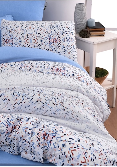 Mystory Home Lastikli Çarşaflı Çift Kişilik Nevresim Takımı Bluem Mavi
