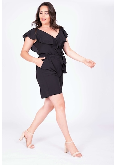 Myline Kadın Yakası Volanlı Tulum 34859 Siyah