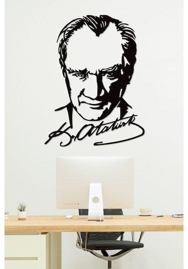 Gowpenart Atatürk İmzalı Portre Siyah Metal Duvar Tablosu