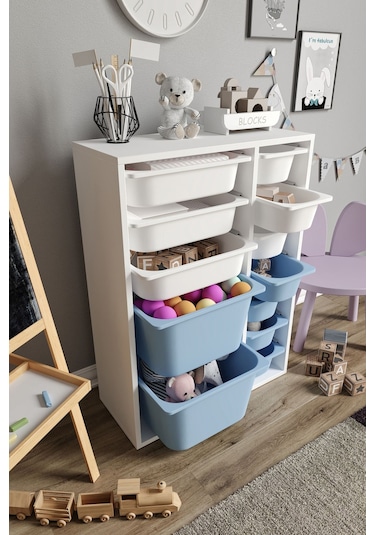 %100 Mdf - Medium Duo 12 Sepetli Oyuncak Dolabı Mavi