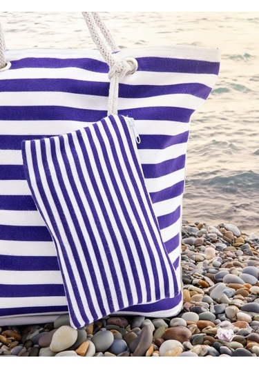 Favora Cüzdan Hediyeli Kadın Plaj Çantası - Lacivert