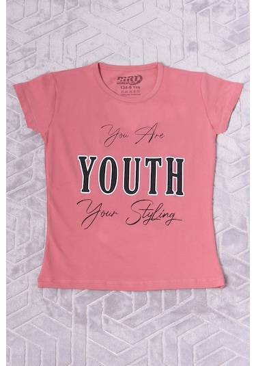 Hçm Kız Çocuk Tshirt Youth Baskılı Bisiklet Yaka C39 Gri