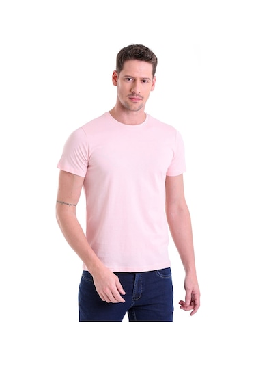 Hatemoğlu Regular Fit Pamuk Bisiklet Yaka Düz Erkek Tişört Pembe