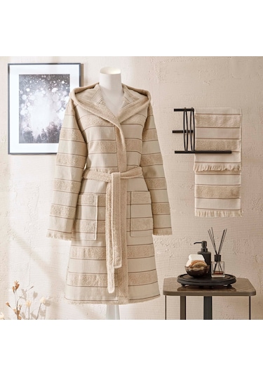 Taç Casual Pamuk Bornoz Set Bej L/xl 000000001500215668 Bej