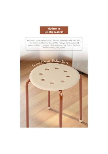 İronika Otto Metal Gövdeli Modern Tabure Mutfak Bahçe Taburesi - 6 Adet Krem Kahverengi