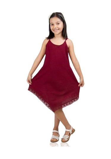 Çağla Şile Bezi Kız Çocuk Elbise Bordo Brd