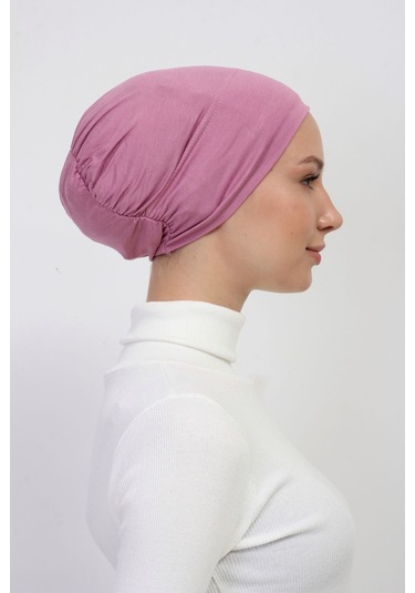 Lastikli Kaymaz Geçmeli Pratik Tesettür Bone Pembe