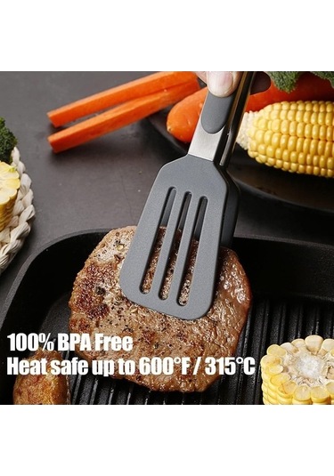 Ulzyvf Çelik Büfesi Bbq 23cm Siyah, Uçlu Silikon Salatası Pense Siyah