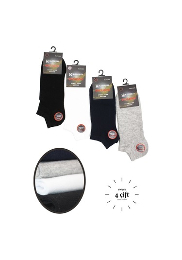 Erkek Pamuklu Dikişsiz Asorti 4 Renk Patik 4'lü Paket Çok Renkli