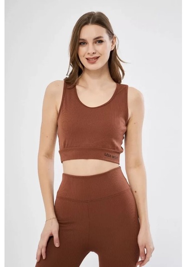 Fitilli Baskılı Crop - Kahve Karışık