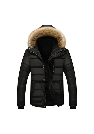 Erkek Polar Soğuk Dayanıklı Kapüşonlu Mont Siyah