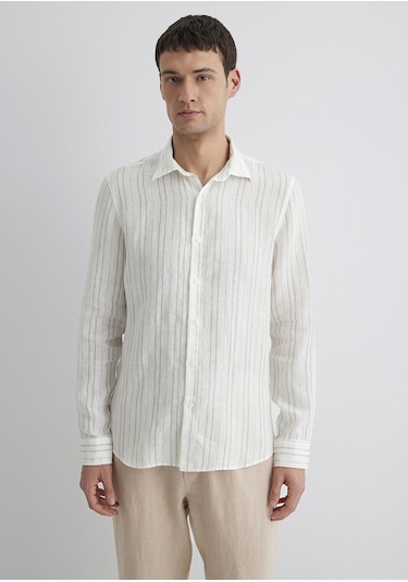 Mavi - Çizgili Yeşil Gömlek 0211525-71481 Yeşil