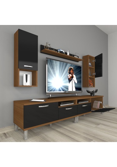 Decoraktiv Eko 5220da Slm Krom Ayaklı Tv Ünitesi Tv Sehpası Ceviz - Siyah