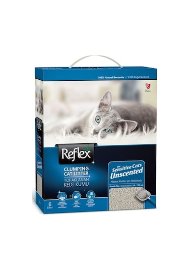 Reflex Hassas Kediler için Parfümsüz Topaklaşan Bentonit Kedi Kumu 6 L
