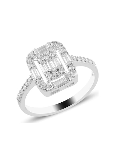 Gümüş Rodyumlu Gümüş Baget Taşlı Yüzük (528024933)