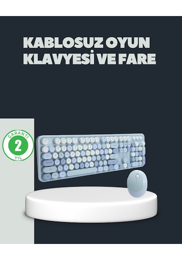 Daktilo Stilli Kablosuz Klavye Mouse Seti Sessiz Şık