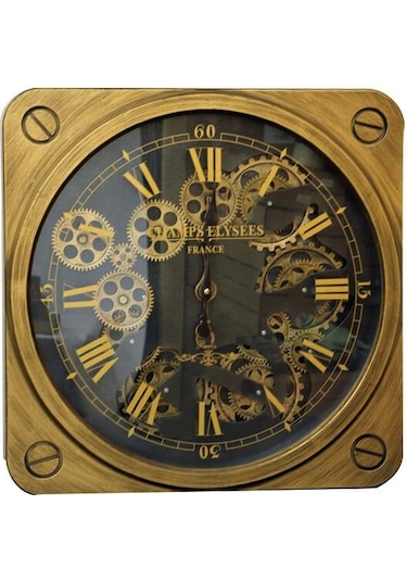 Kenpazar Saat Çarklı Kare Roma Rakamlı Duvar Saati Dekoratif Hediyelik çok Renkli