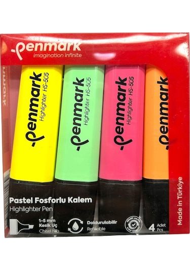 Penmark Fosforlu Kalem 4'lü Asetat Karışık Renk Pastel 8683181701748 Hs-505-4p 709701 Çok Renkli