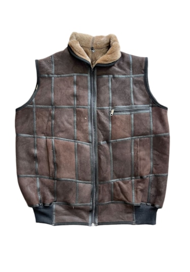 Patchwork İçi Kürk-dışı Süet Hakiki Deri Yakalı Yelek