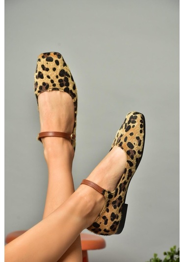 Fox Shoes S726252502 Kahverengi Leopar Süet Kadın Babet Kahverengi
