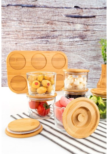 Bambum Lincoln - 13 Parça Cam Kahvaltılık Takımı Ahşap