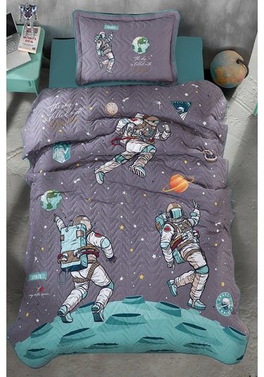 Clasy %100 Pamuk Space V1 Tek Kişilik Yatak Örtüsü Antrasit