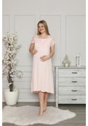 Limissi 1208 Pembe Hamile Lohusa Dantelli Gecelik