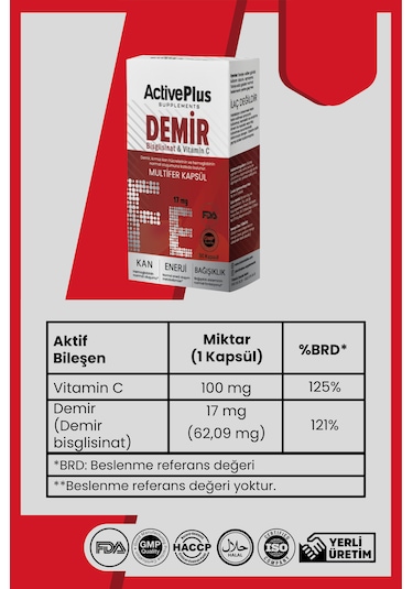 Active Plus Demir Bisglisinat & Vitamin C Multifer 30 Kapsül