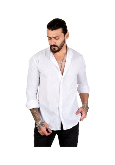 Deepsea Erkek Çizgili Likralı Hakim Yaka Gömlek (541217898)