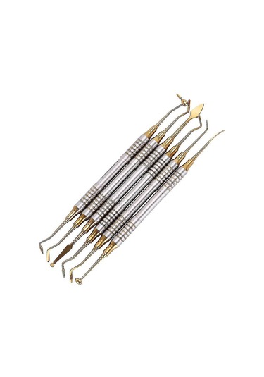 Skycity 6 Adet Altın Renkli Titen Kaplama Çelik Diş Hekimleri Rezin Dolgu Spatula Seti