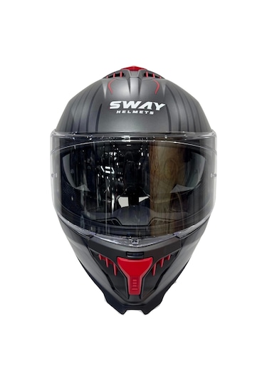 Sway Sw 865 Space Black Red Güneş Gözlüklü Motosiket Kaskı