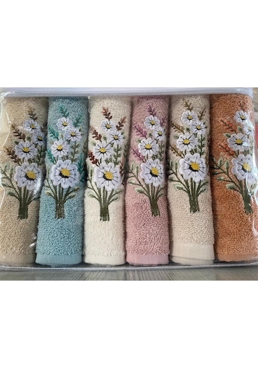 Daisy Flosh Nakışlı 6 Lı El Yüz Havlu Takımı Çok Renkli