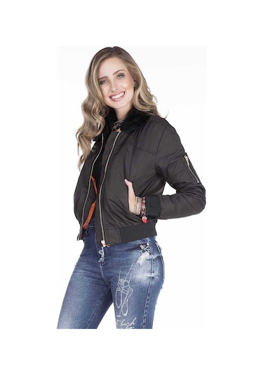 Wj141 Kadın Çıkarılabilir Kürt Yakalı Mont Black Siyah