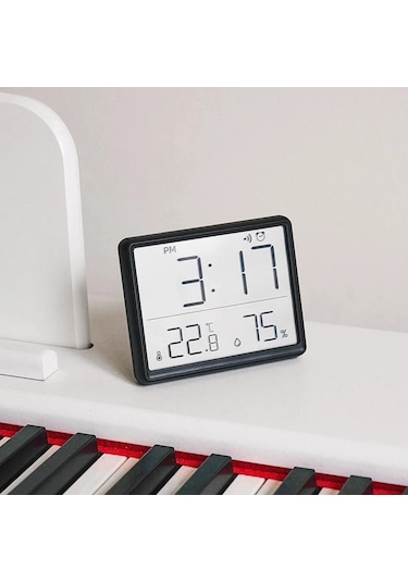 Hpytech Mıknatıslı Dijital Mini Saat Lcd Ekran, Sıcaklık Ve Nem Siyah