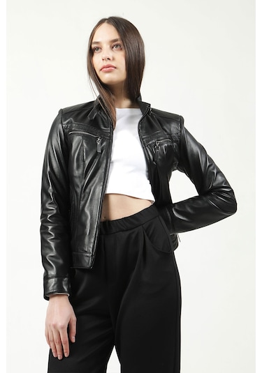 Dericlub Yb-2107 Gerçek Deri Kadın Mont Siyah