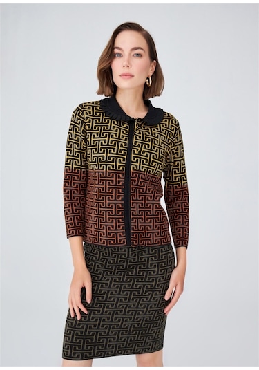 Peraluna Geometrik Desen Jakarlı Kısa Kadın Triko Etek Siyah Siyah