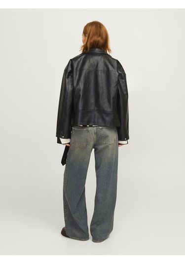 Kadın Fermuarlı Suni Deri Ceket - Frida Black Siyah