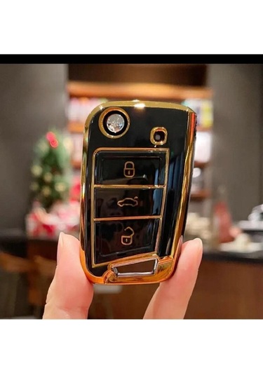 Seat Leon FR İbiza Arona Tarraco Uyumlu Nano Anahtar Koruma Kılıfı Siyah Gold