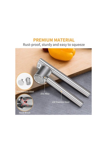 Sarımsak Presi Premium 304 Paslanmaz Çelik Kıyma Makinesi Kırıcı Doğrayıcı Gümüş