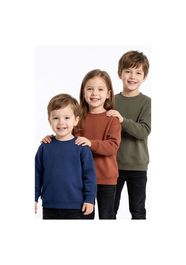 Zuzunga 3'lü Basic Şardonlu Çocuk Sweatshirt Kahverengi-haki-lacivert