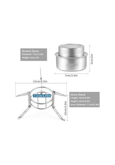 Yifomall Mini Kamp Çadır Ocağı - 100ml Alüminyum Alkol Yakıcı + Paslanmaz Çelik Katlanabilir Ayak, Taşınabilir Outdoor Hazırlık Gereci Gümüş