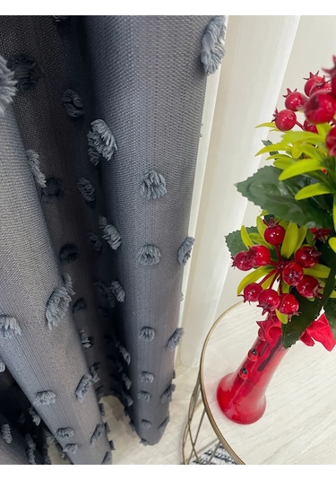 Brillant Carla Puffy Püsküllü Perde İstenilen Tüm Ölçülerde Koyu Gri Koyu Gri