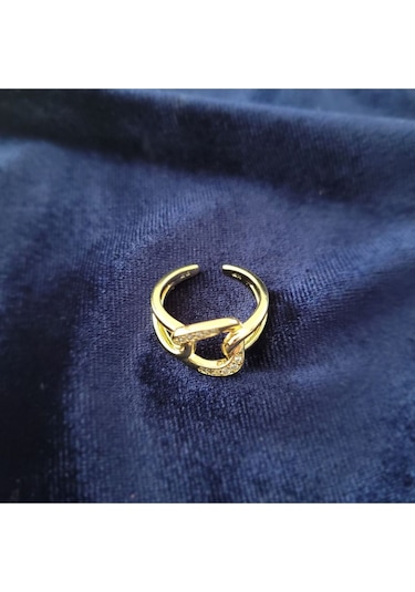 Taşlı Kalın Düğüm Kadın Çelik Yüzük Gold