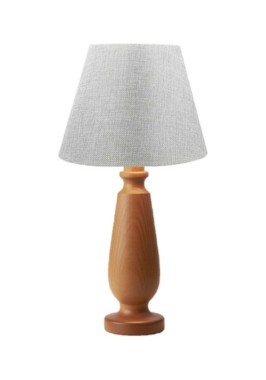 Manolya Masa Abajuru Ahşap Gövde Kumaş Başlık Dekoratif Masa Lambası Gece Lambası Açık Gri